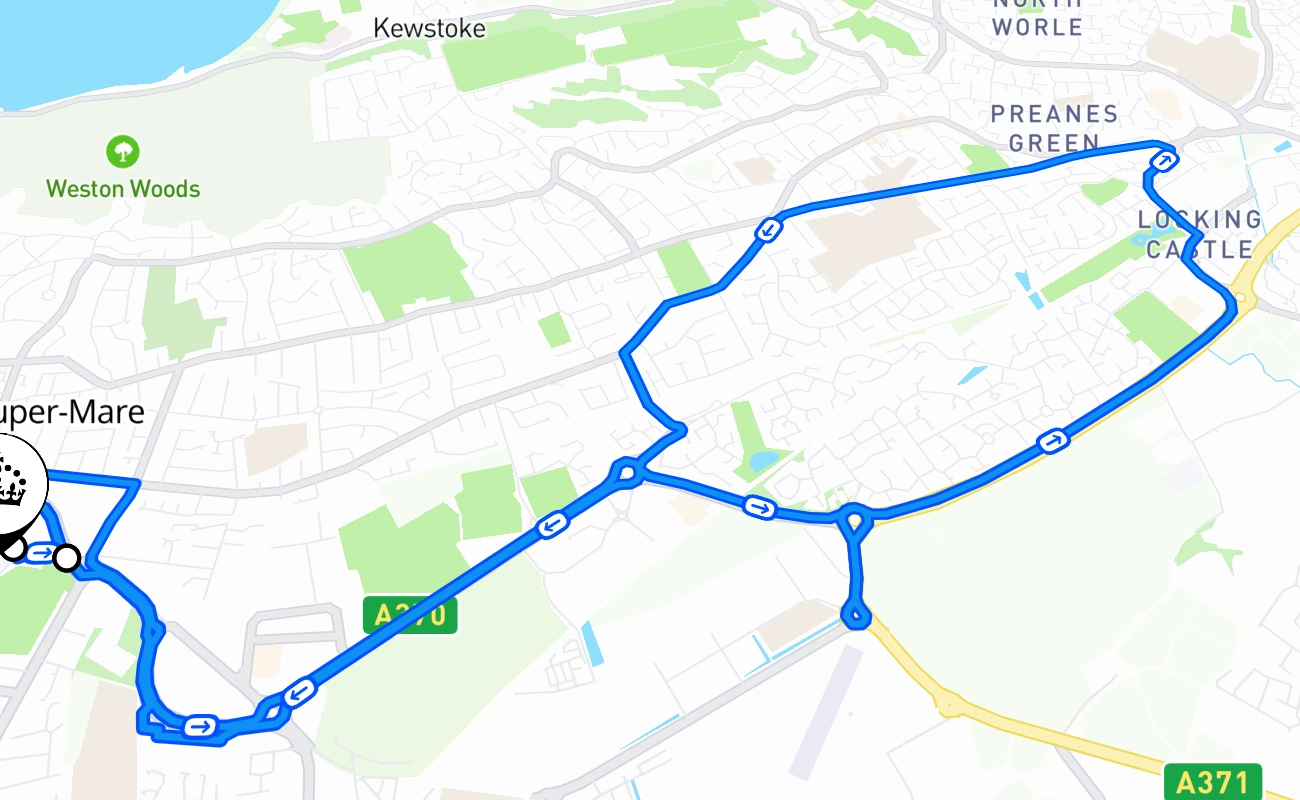 Weston-super-Mare driving test route #2655 map - ENG United Kingdom