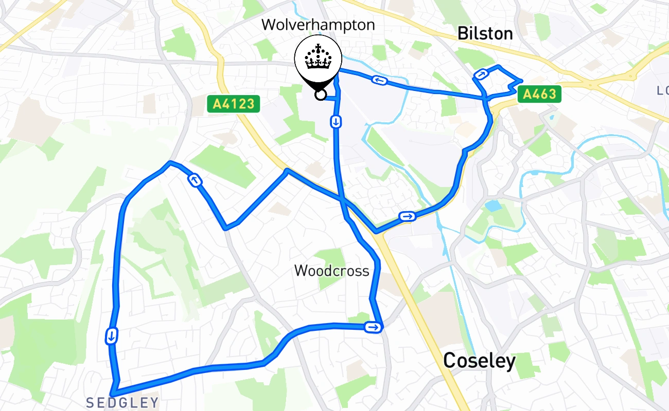 Wolverhampton 驾考路线 #2489 地图 - ENG 英国