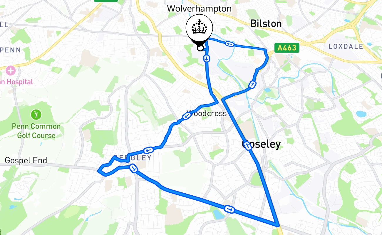 Wolverhampton 驾考路线 #2490 地图 - ENG 英国