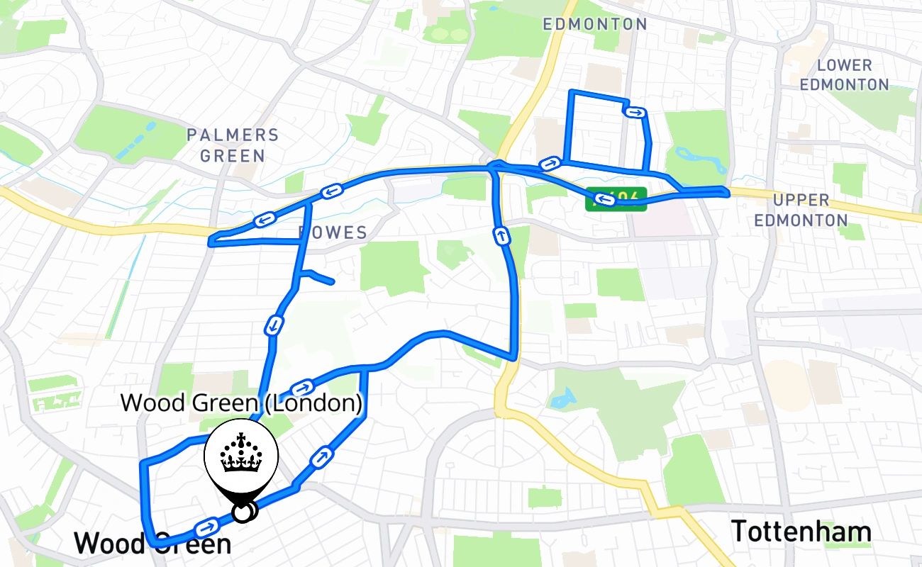 Wood Green (London) driving test route #1441 map - ENG United Kingdom