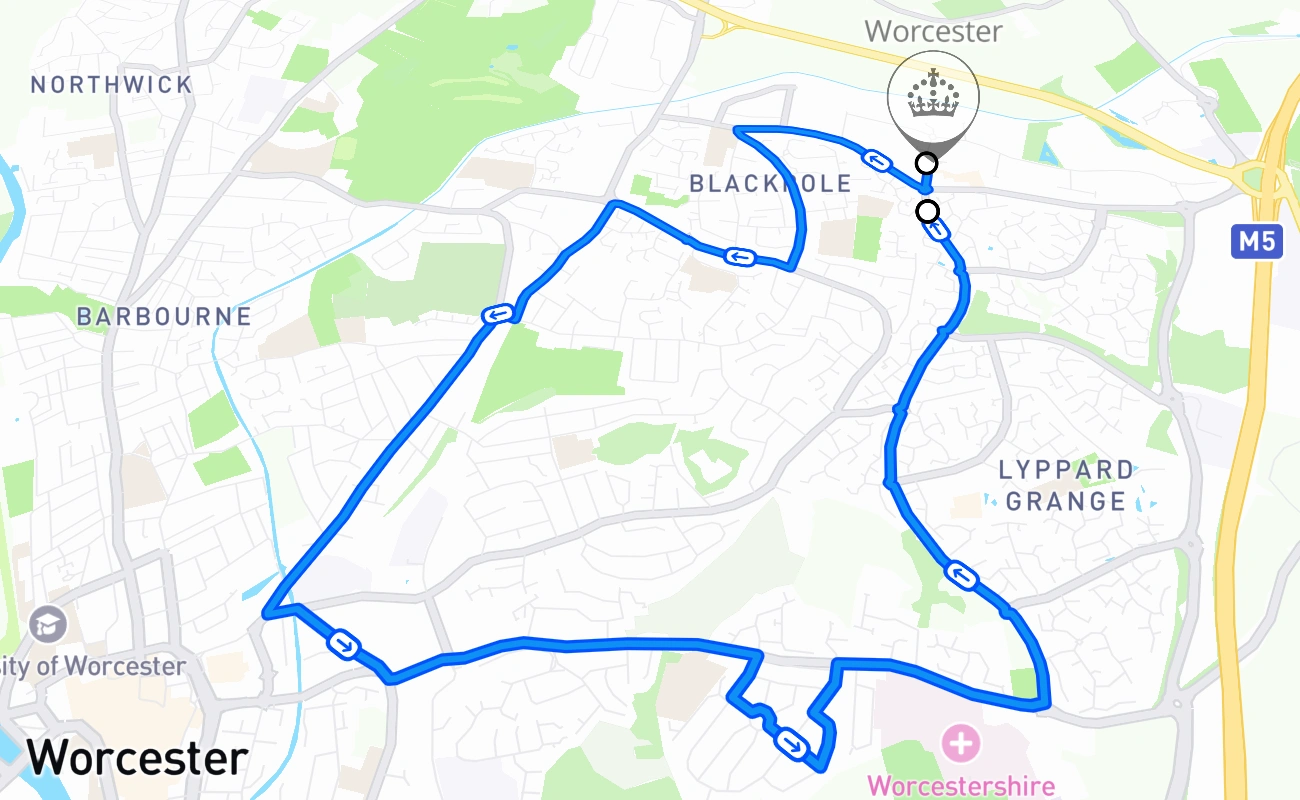 Worcester 驾考路线 #904 地图 - ENG 英国
