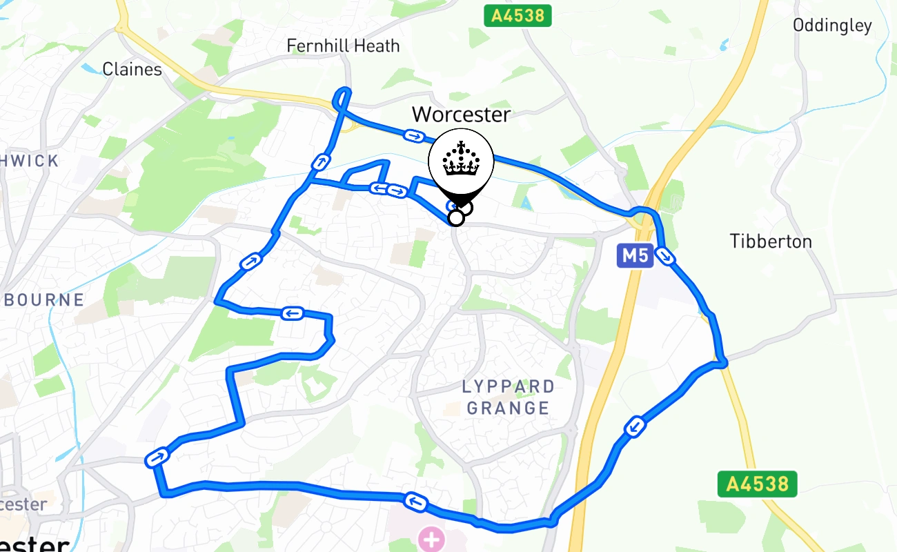 Worcester 驾考路线 #1474 地图 - ENG 英国