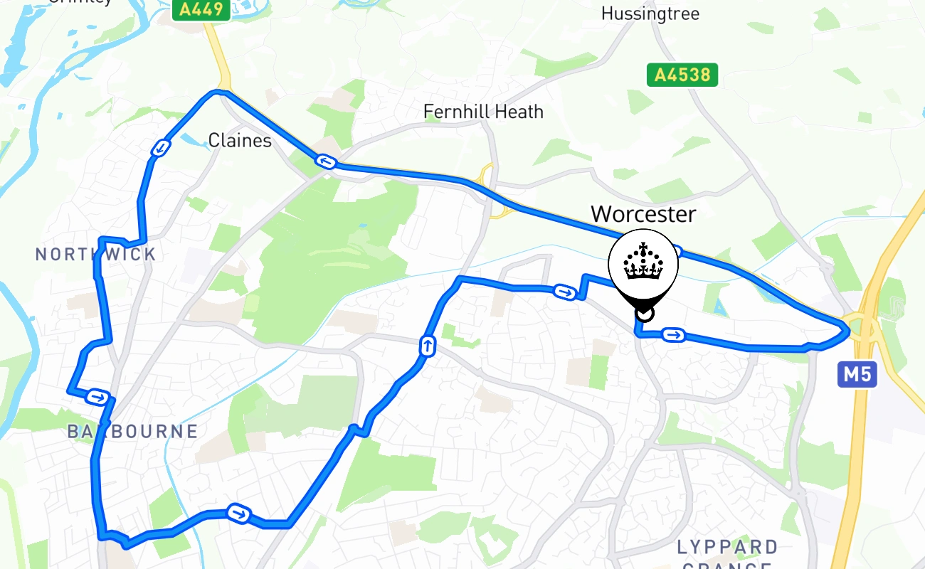 Worcester 驾考路线 #1476 地图 - ENG 英国