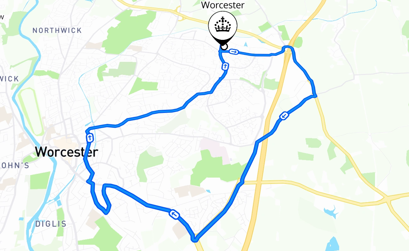 Worcester 驾考路线 #1477 地图 - ENG 英国