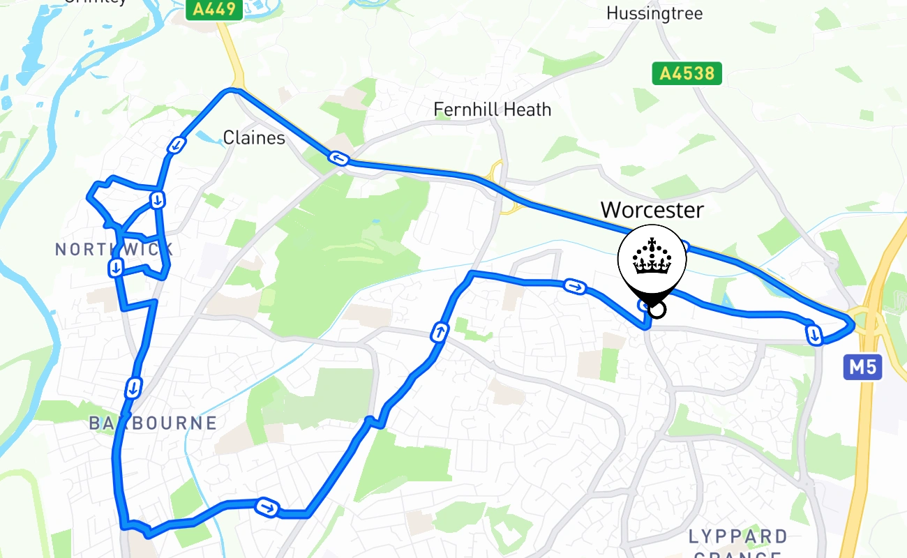 Worcester 驾考路线 #1478 地图 - ENG 英国