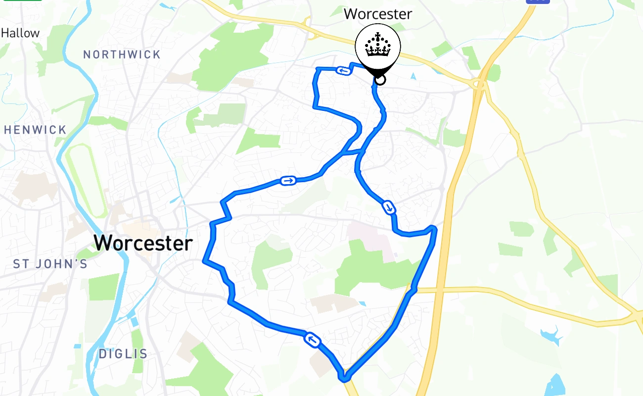 Worcester 驾考路线 #1479 地图 - ENG 英国