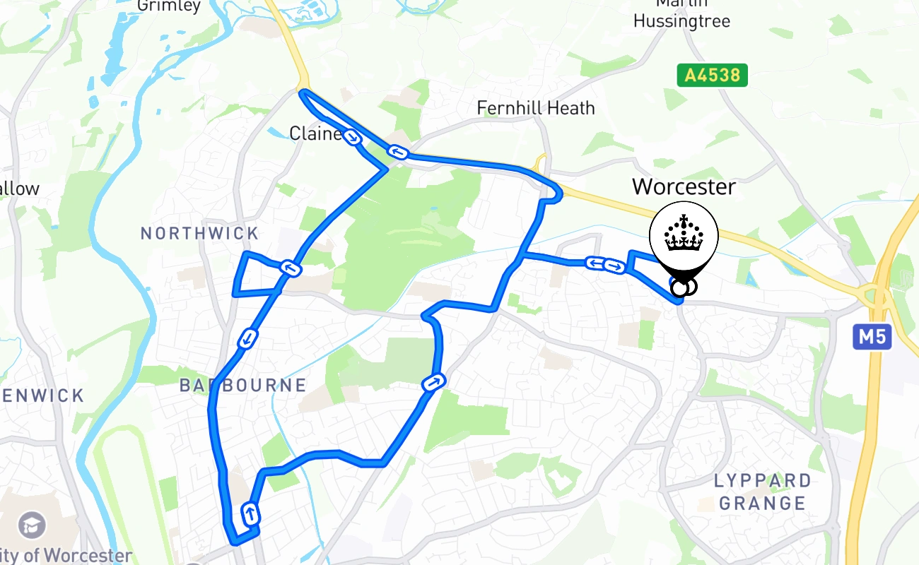 Worcester 驾考路线 #1480 地图 - ENG 英国