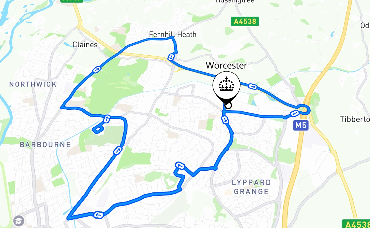 Worcester 驾考路线 #1481 地图 - ENG 英国