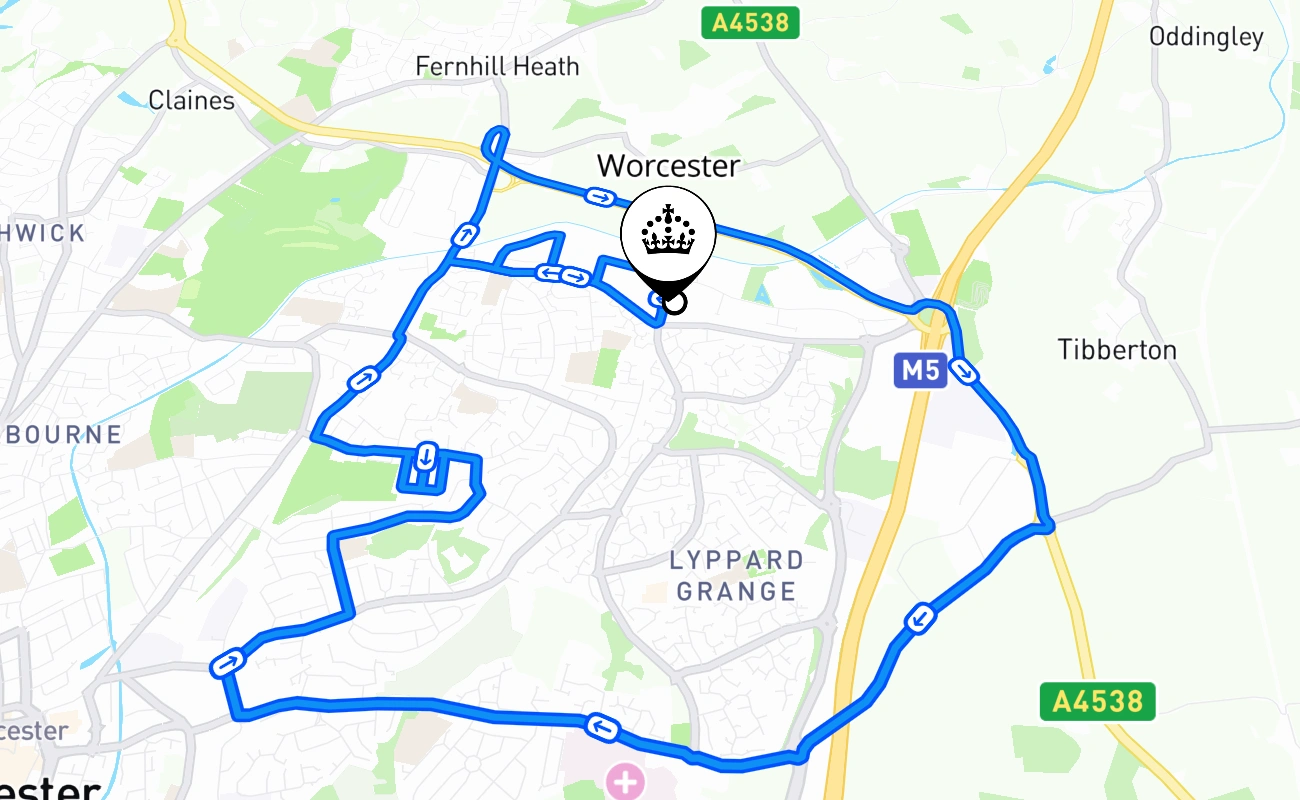 Worcester 驾考路线 #1483 地图 - ENG 英国