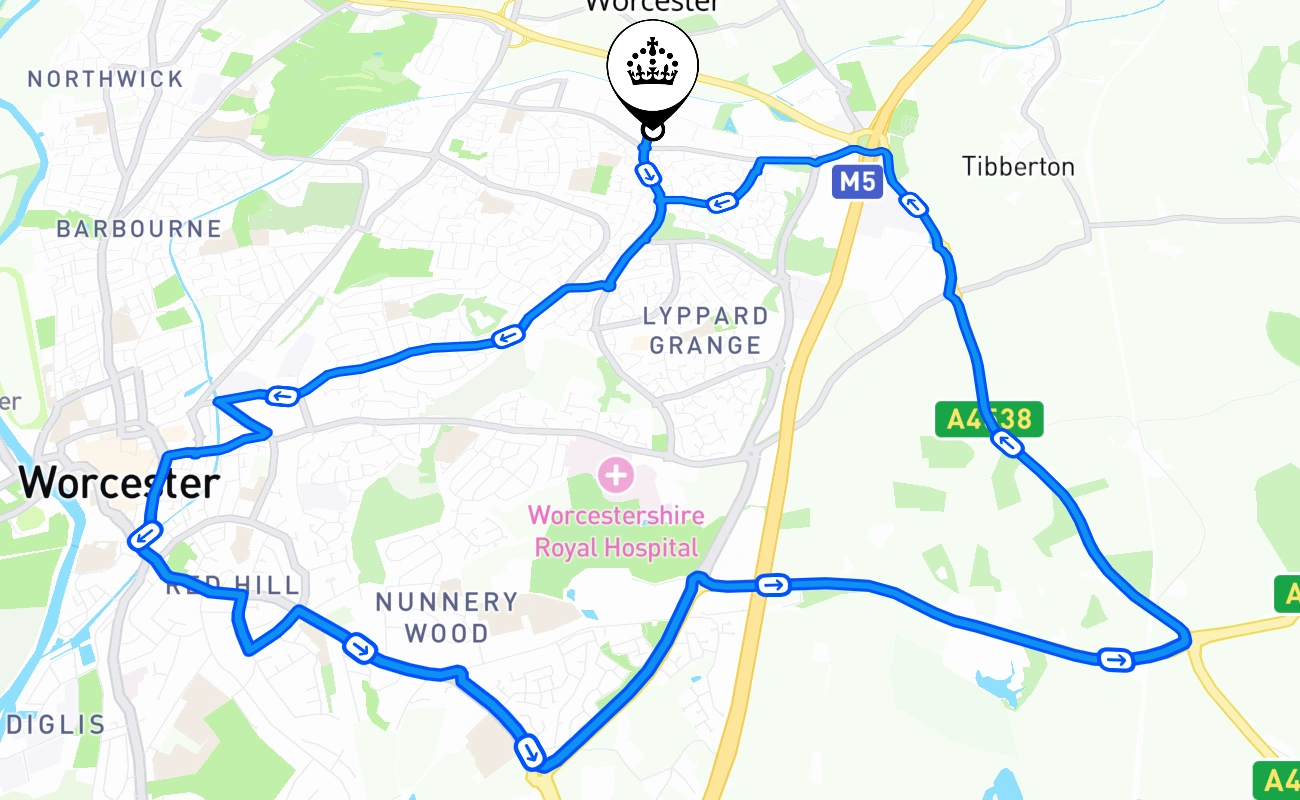 Worcester 驾考路线 #1484 地图 - ENG 英国