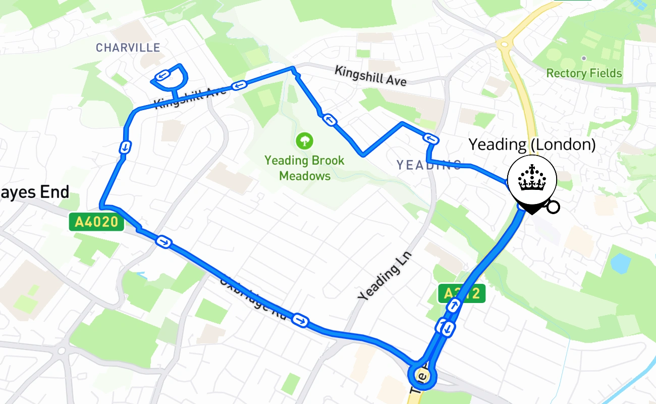 Yeading (London) driving test route #2041 map - ENG United Kingdom