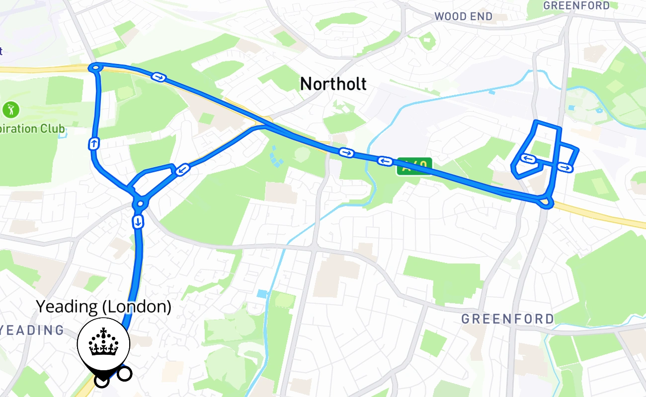 Yeading (London) driving test route #2044 map - ENG United Kingdom