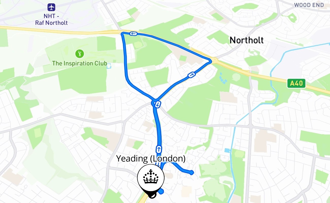 Yeading (London) driving test route #2045 map - ENG United Kingdom