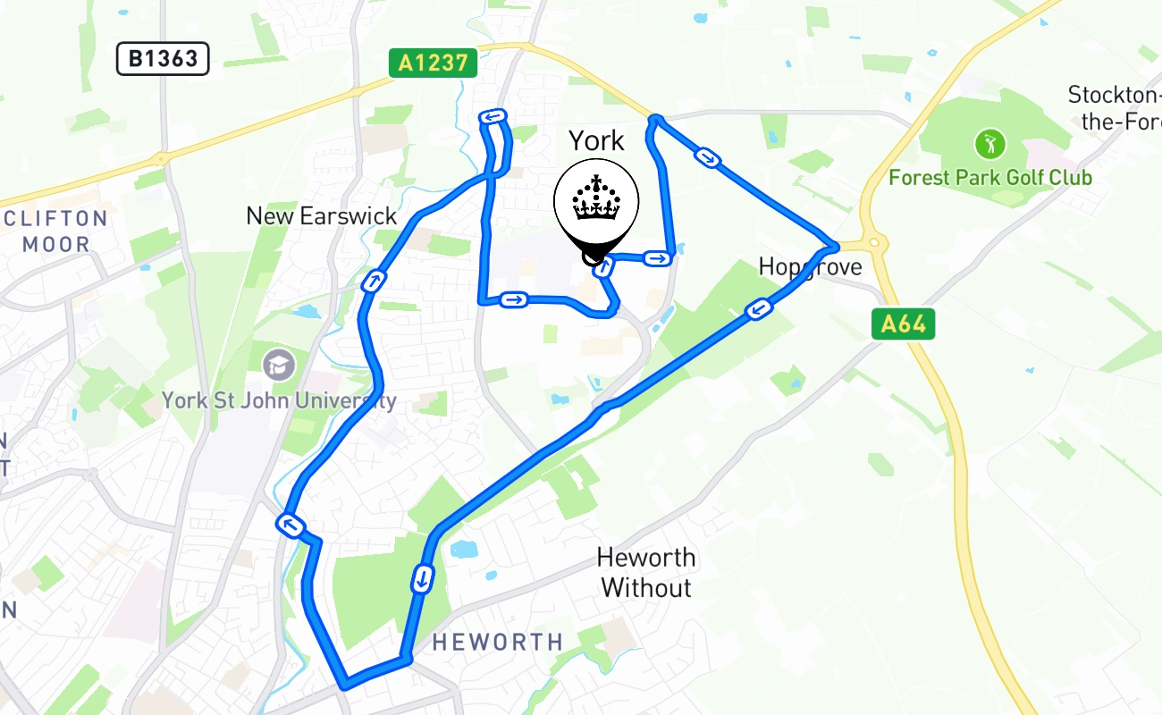 York driving test route #2628 map - ENG United Kingdom