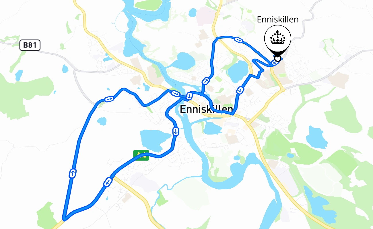 Enniskillen driving test route #2683 map - NIR United Kingdom