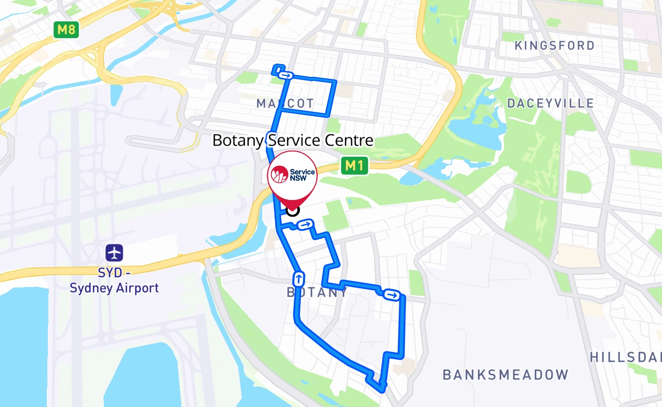 Botany Service Centre 驾考路线 #1289 地图 - NSW 澳大利亚