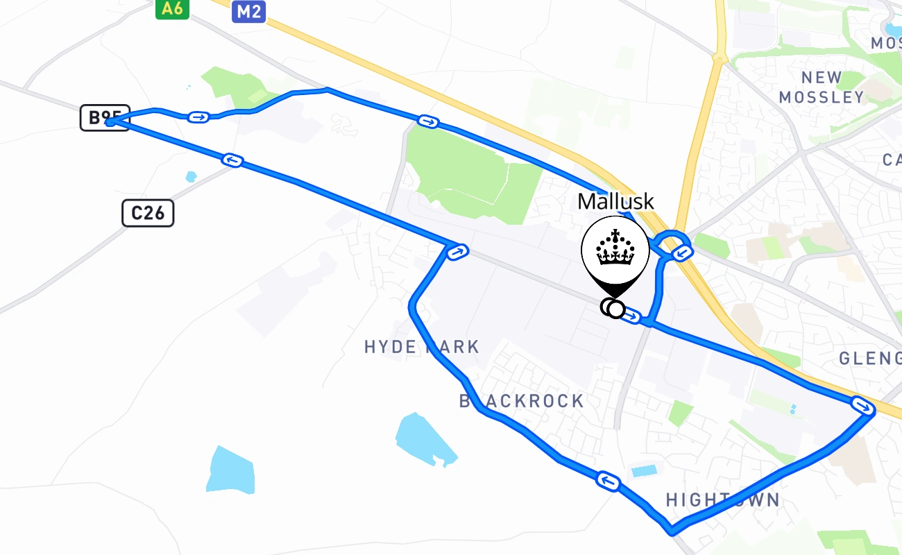 Mallusk 驾考路线 #754 地图 - NIR 英国