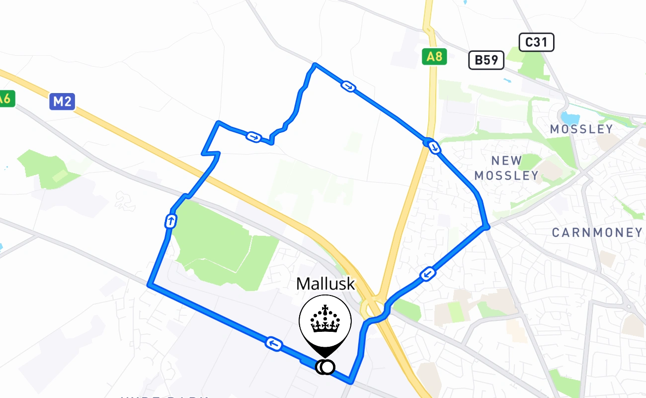 Mallusk 驾考路线 #757 地图 - NIR 英国