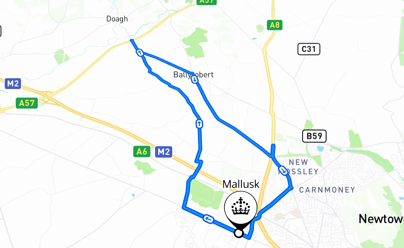Mallusk 驾考路线 #758 地图 - NIR 英国
