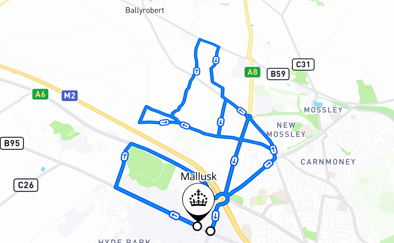 Mallusk 驾考路线 #759 地图 - NIR 英国