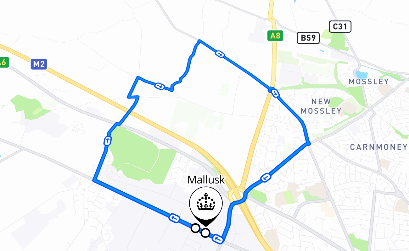 Mallusk 驾考路线 #760 地图 - NIR 英国