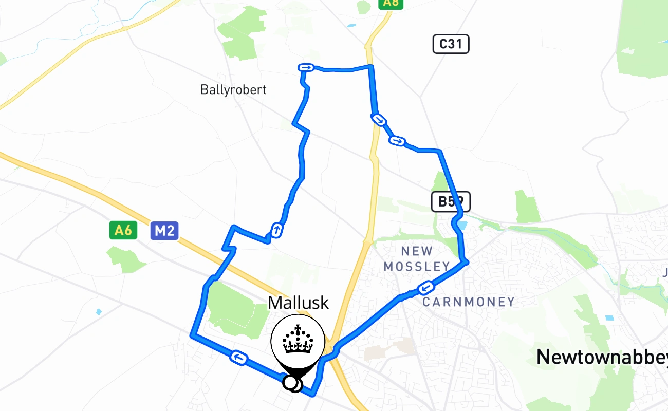 Mallusk 驾考路线 #761 地图 - NIR 英国