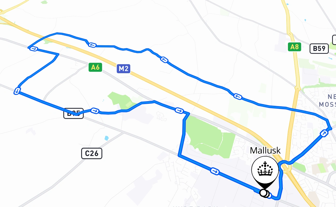 Mallusk 驾考路线 #764 地图 - NIR 英国