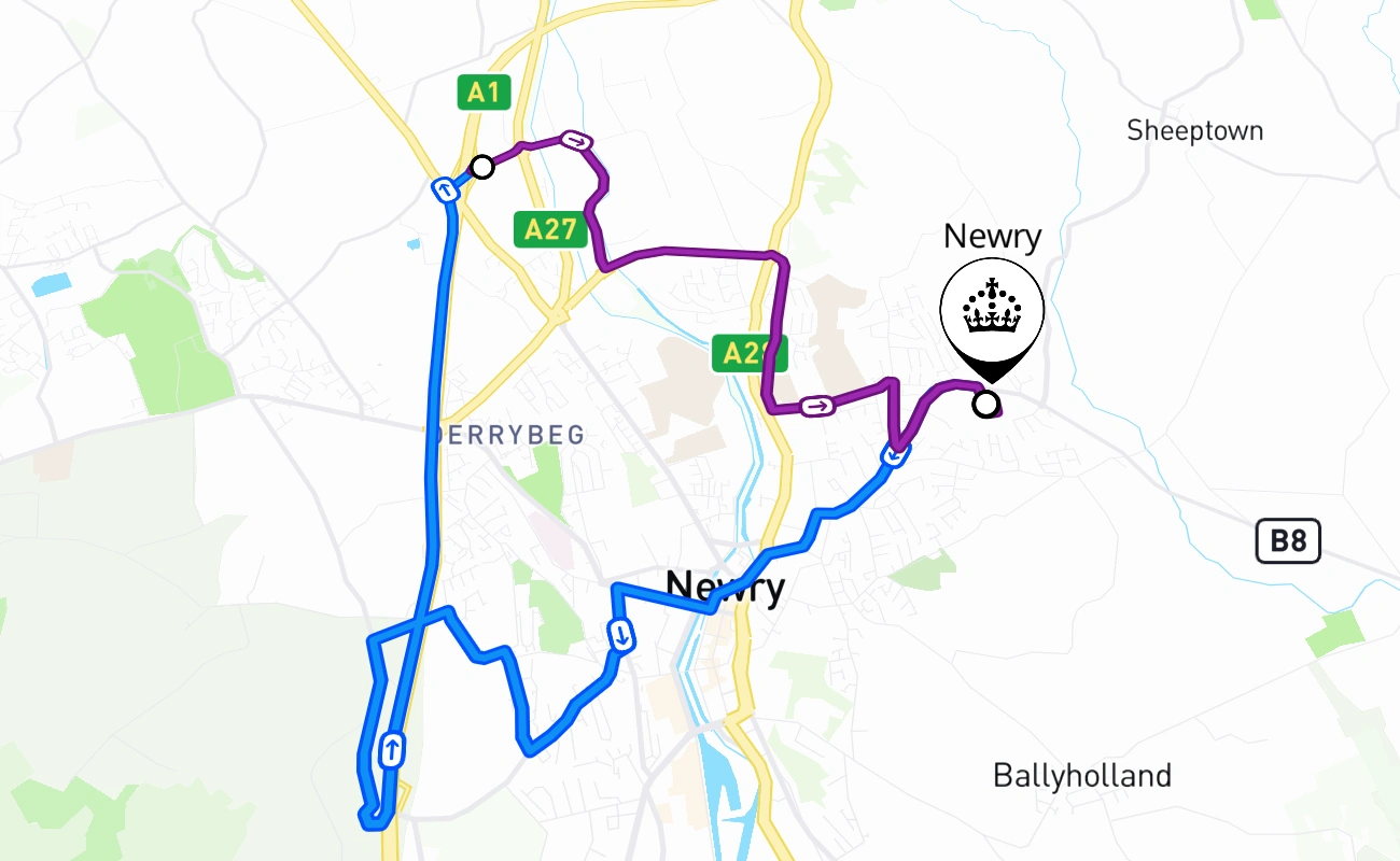 Newry driving test route #2776 map - NIR United Kingdom
