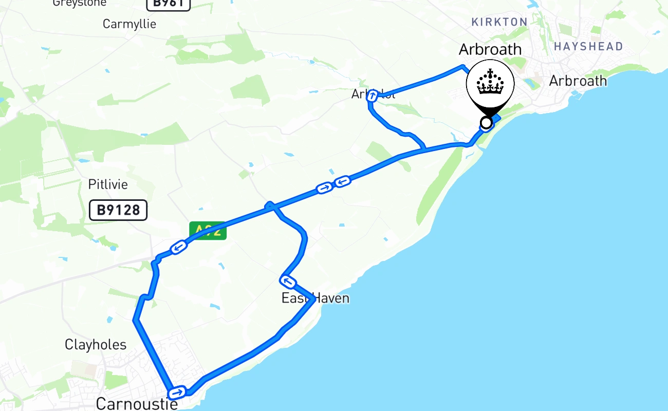Arbroath driving test route #2714 map - SCT United Kingdom