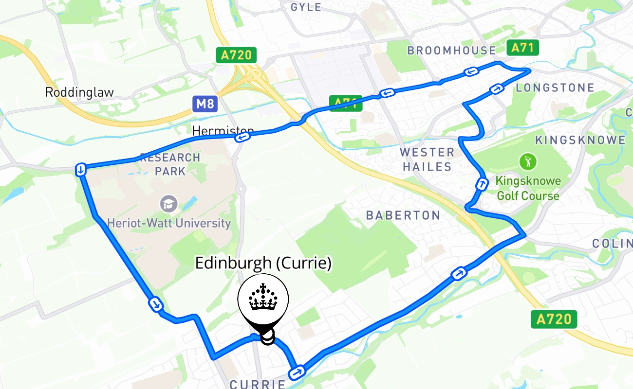 Edinburgh (Currie) 驾考路线 #630 地图 - SCT 英国