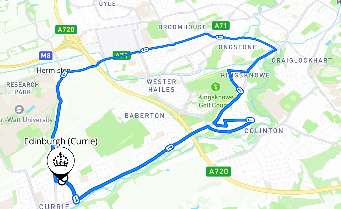Edinburgh (Currie) 驾考路线 #631 地图 - SCT 英国