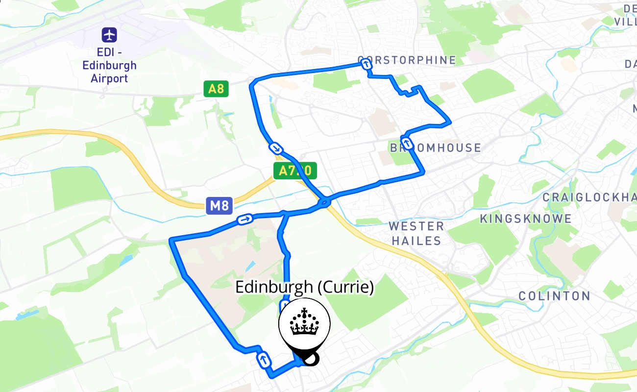 Edinburgh (Currie) 驾考路线 #632 地图 - SCT 英国