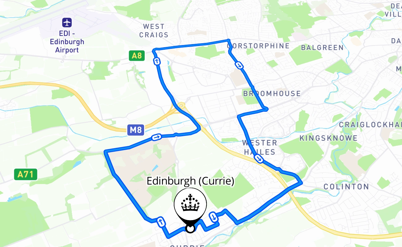 Edinburgh (Currie) 驾考路线 #2418 地图 - SCT 英国