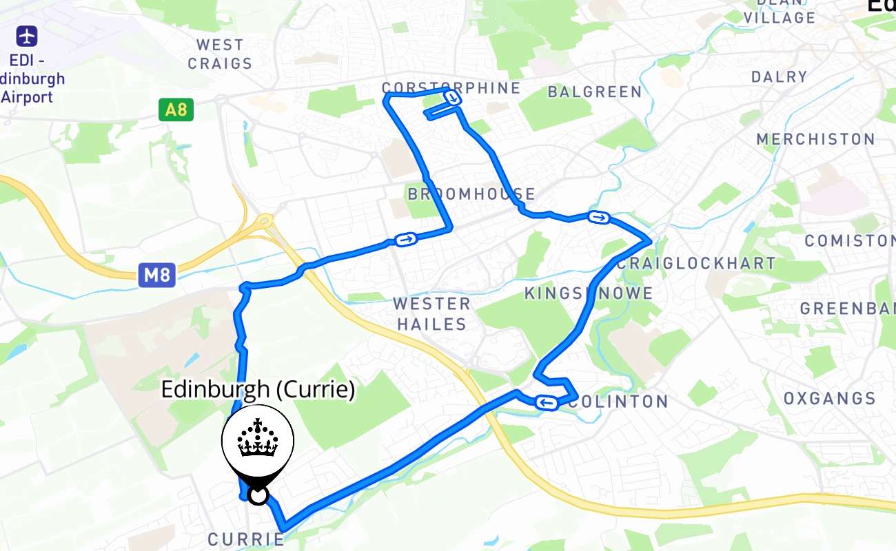 Edinburgh (Currie) 驾考路线 #2419 地图 - SCT 英国