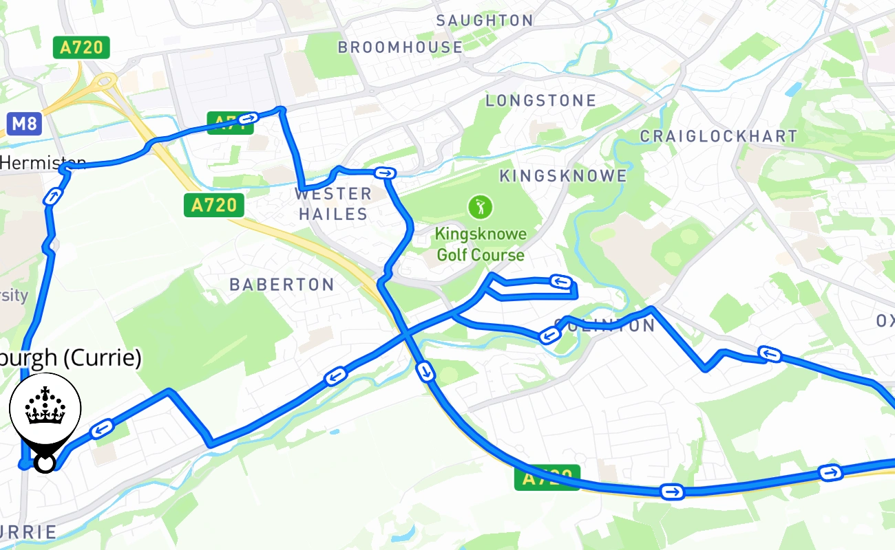 Edinburgh (Currie) 驾考路线 #2420 地图 - SCT 英国