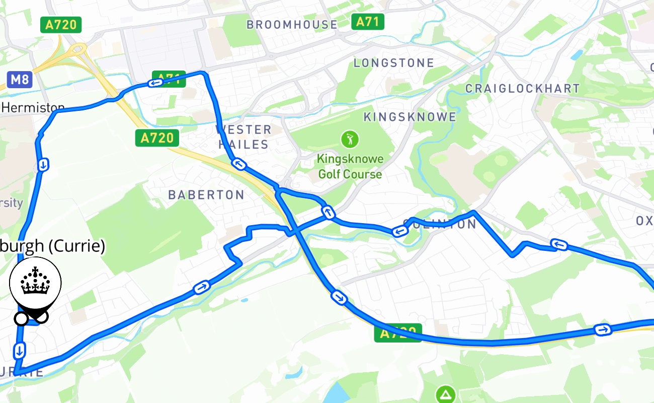 Edinburgh (Currie) 驾考路线 #2421 地图 - SCT 英国