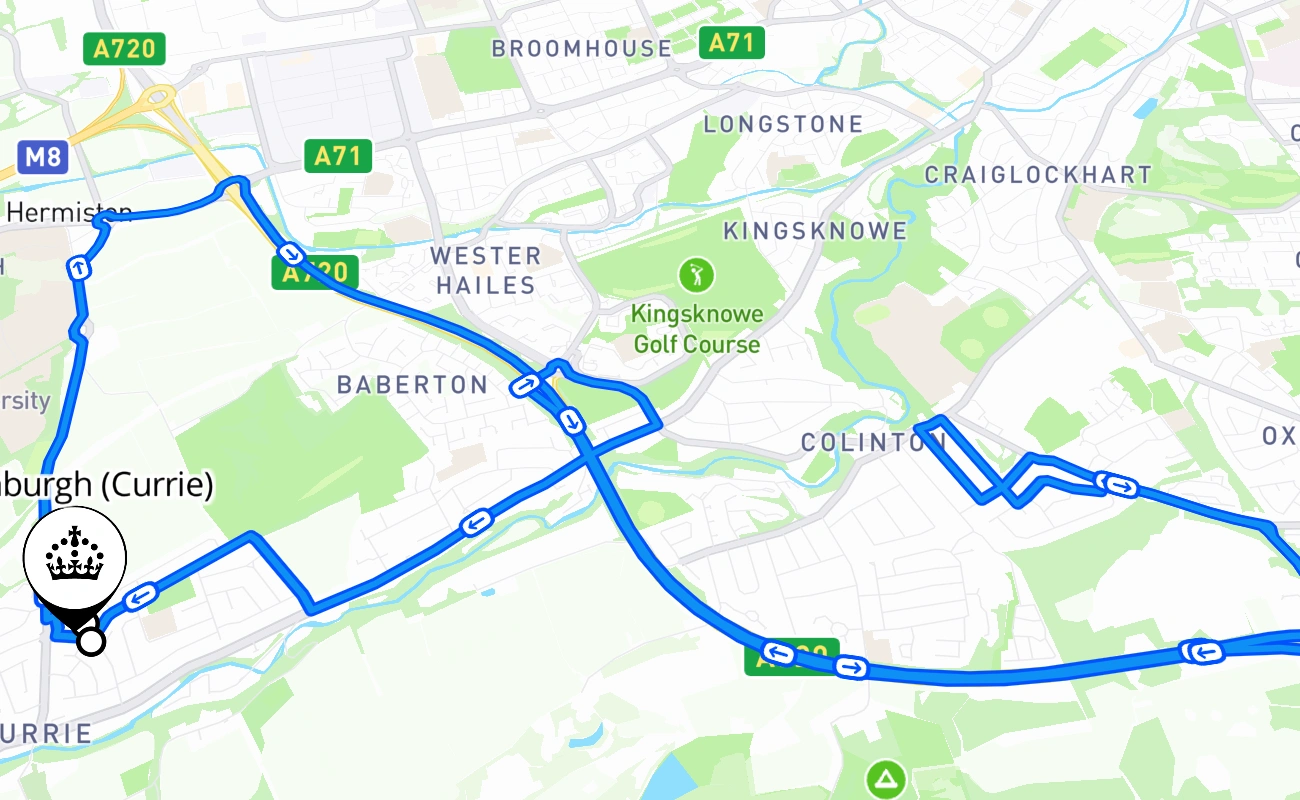 Edinburgh (Currie) 驾考路线 #2422 地图 - SCT 英国