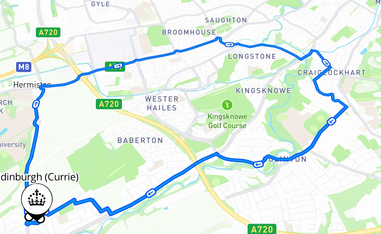 Edinburgh (Currie) 驾考路线 #2423 地图 - SCT 英国