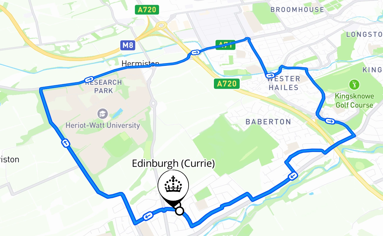 Edinburgh (Currie) 驾考路线 #2424 地图 - SCT 英国