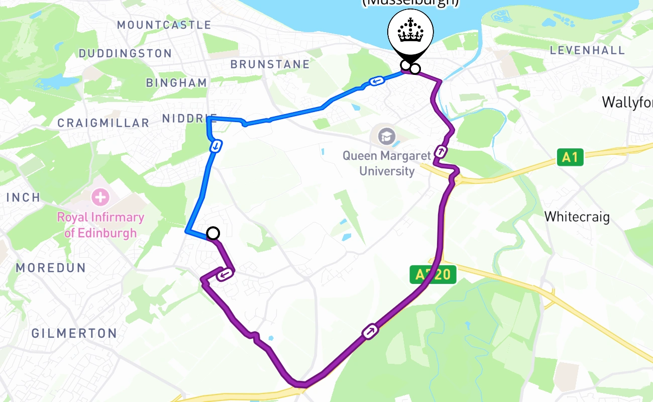 Edinburgh (Musselburgh) 驾考路线 #2446 地图 - SCT 英国