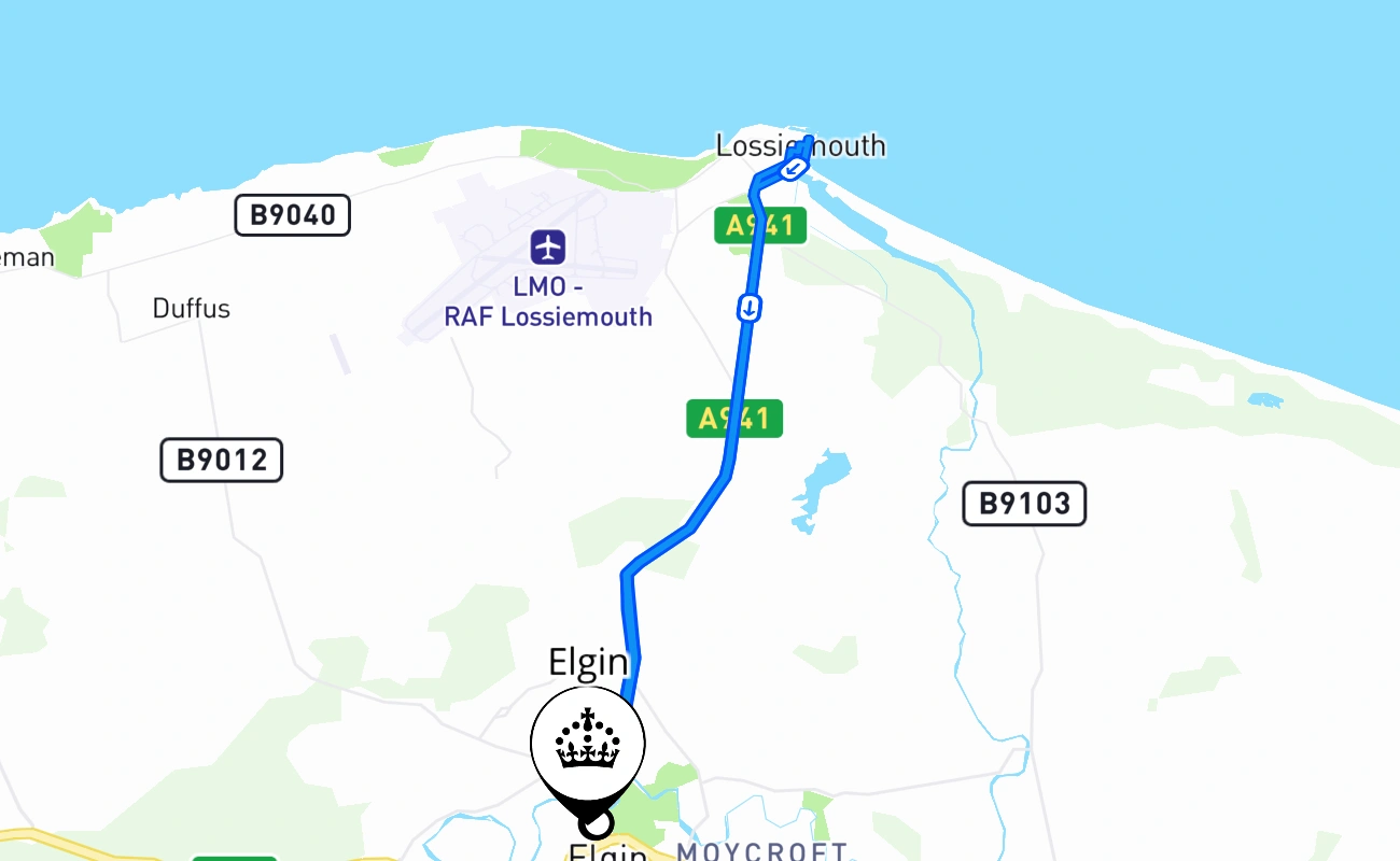 Elgin driving test route #2063 map - SCT United Kingdom