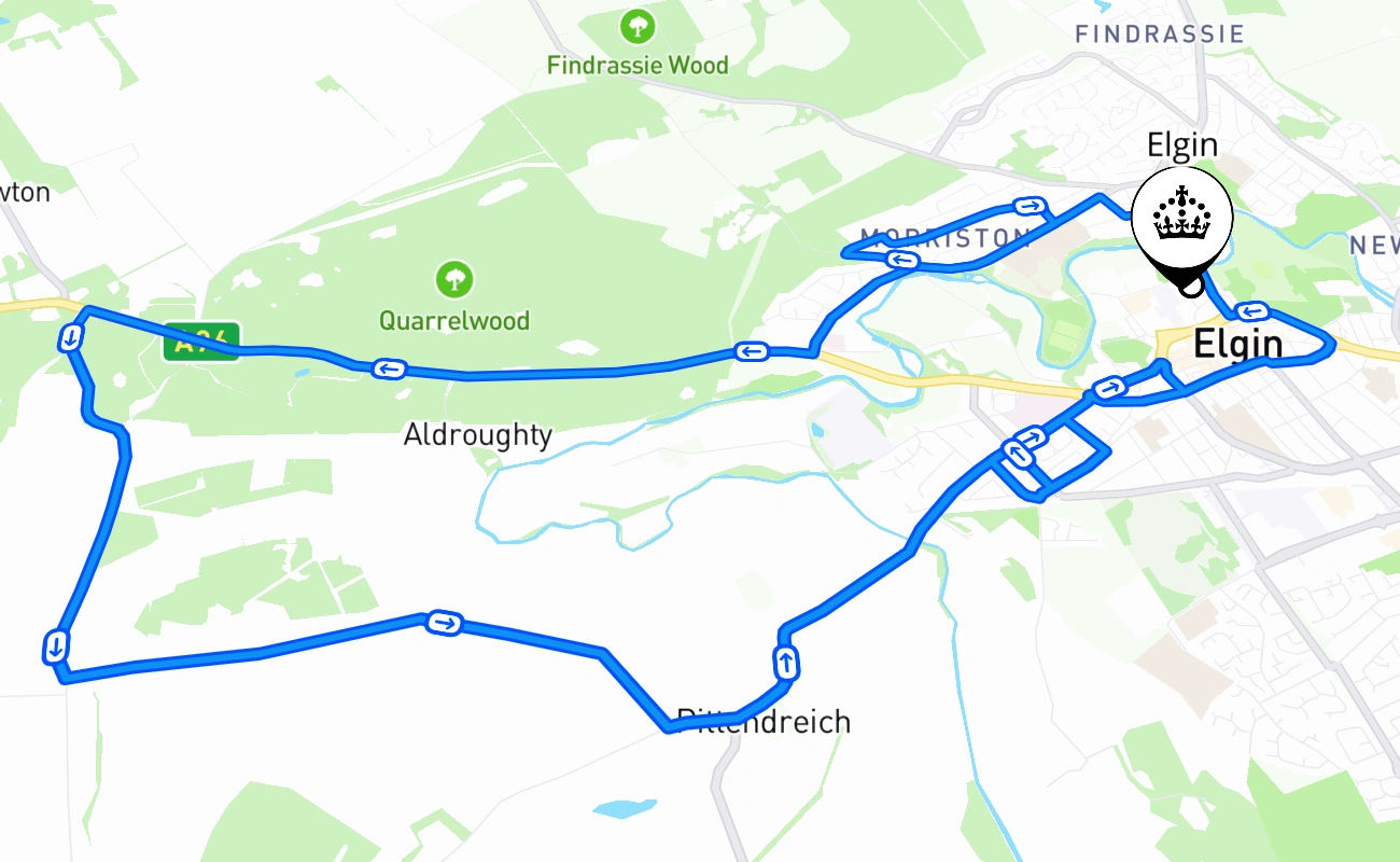 Elgin driving test route #2066 map - SCT United Kingdom