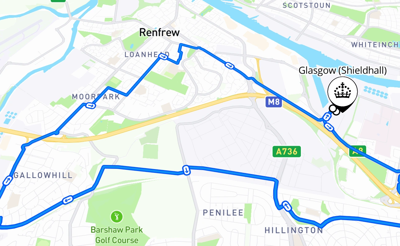 Glasgow (Shieldhall) 驾考路线 #600 地图 - SCT 英国