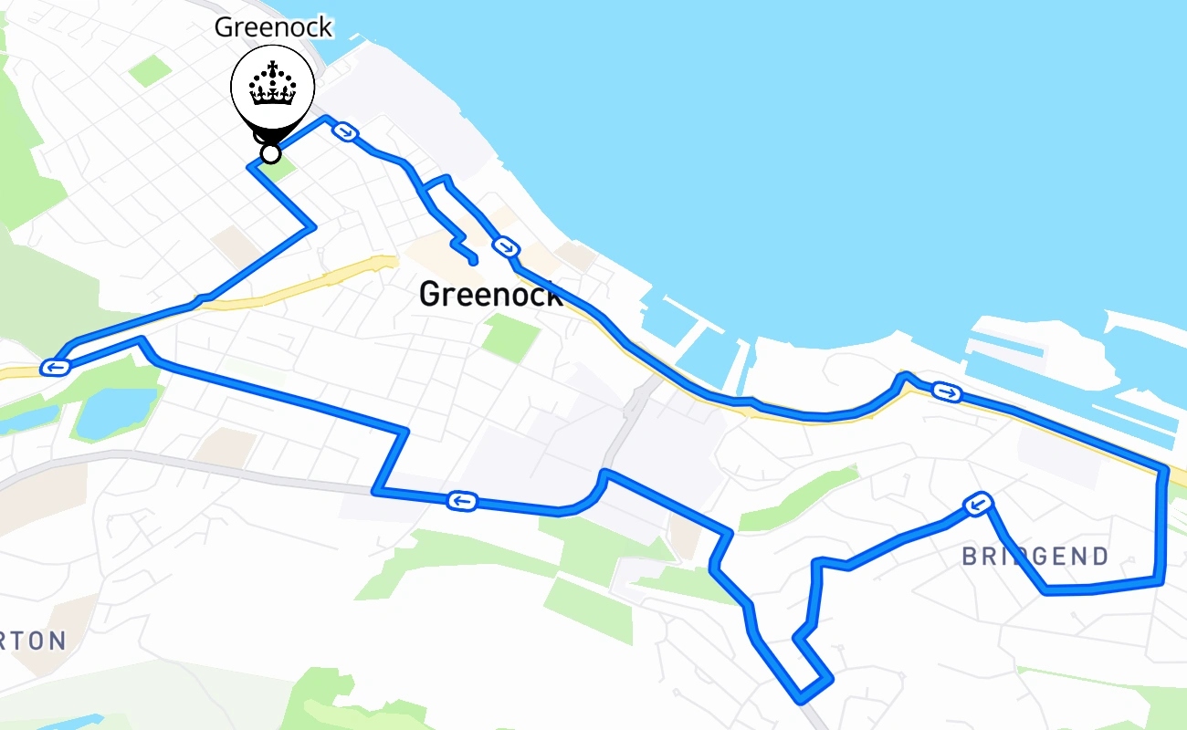 Greenock driving test route #2144 map - SCT United Kingdom