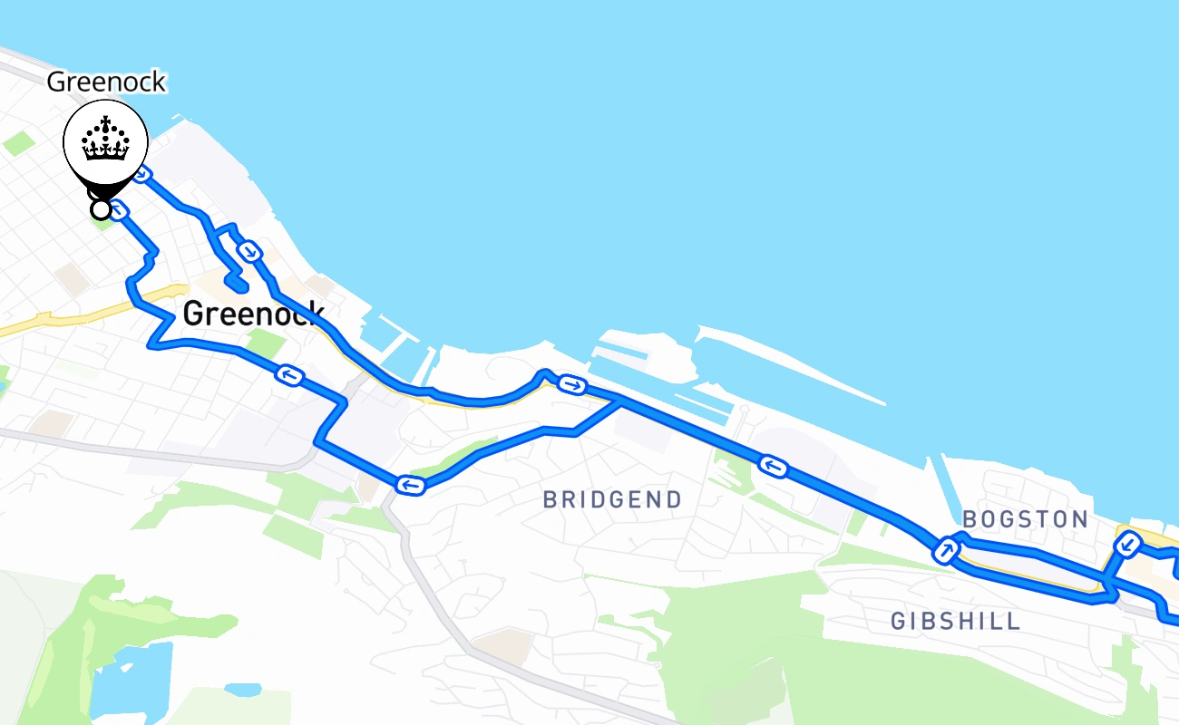 Greenock driving test route #2145 map - SCT United Kingdom