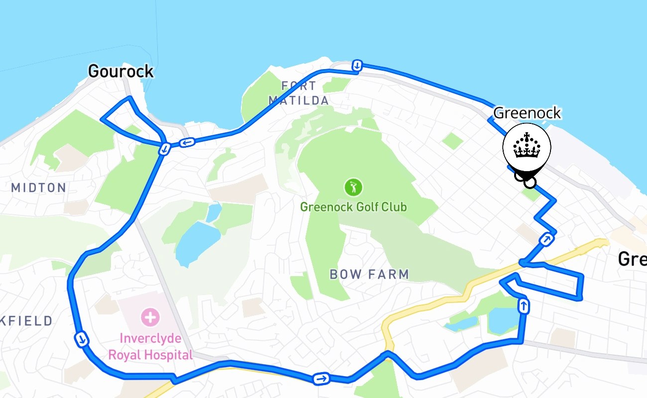 Greenock driving test route #2141 map - SCT United Kingdom