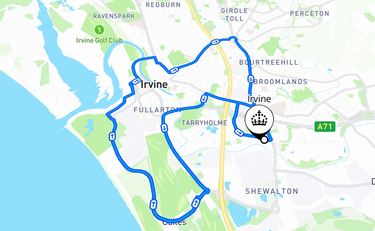 Irvine driving test route #2048 map - SCT United Kingdom