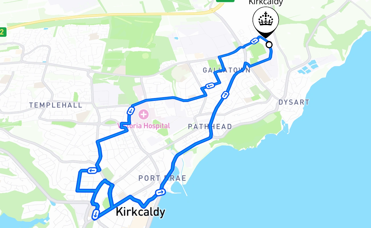 Kirkcaldy driving test route #1437 map - SCT United Kingdom