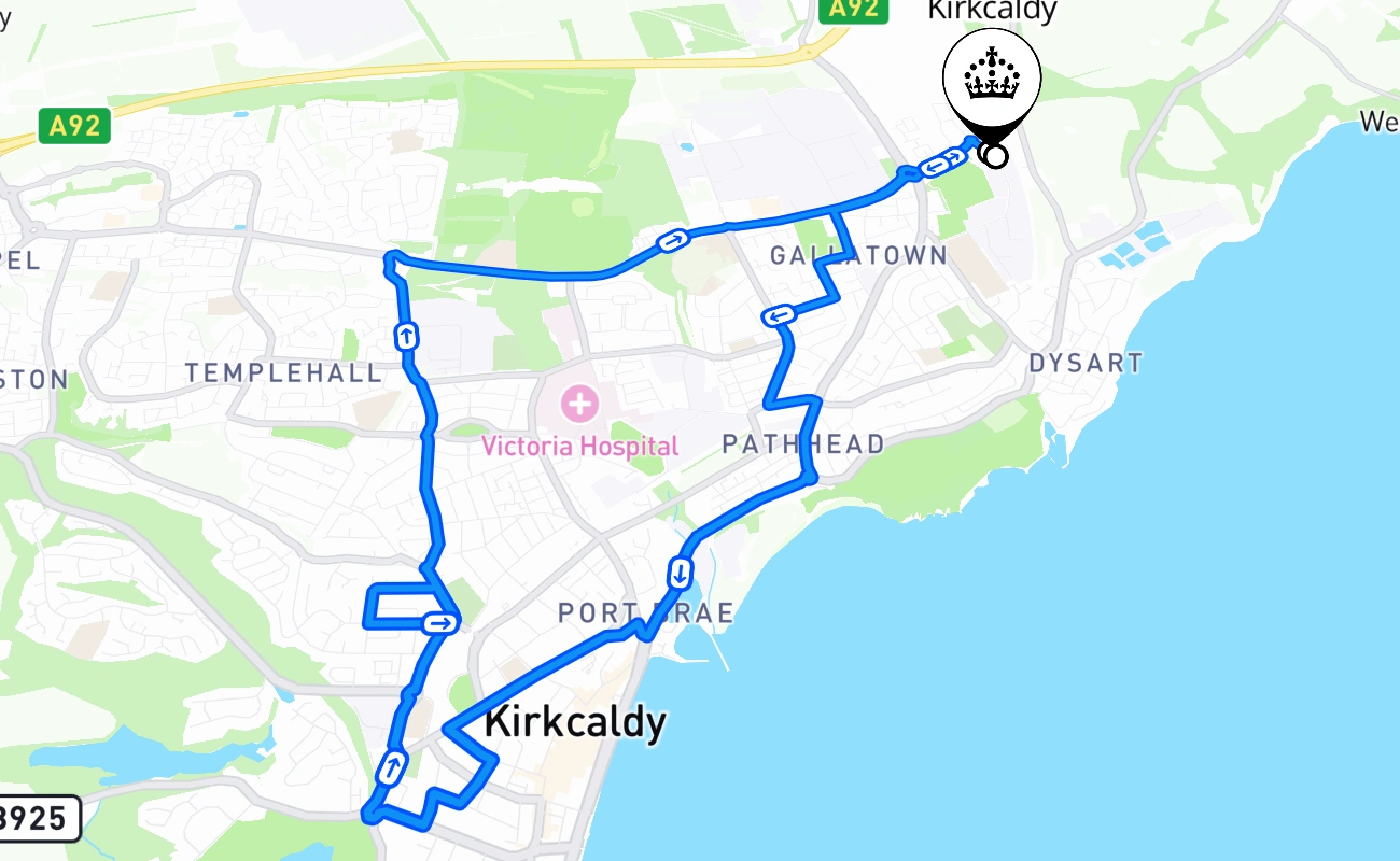 Kirkcaldy driving test route #1438 map - SCT United Kingdom
