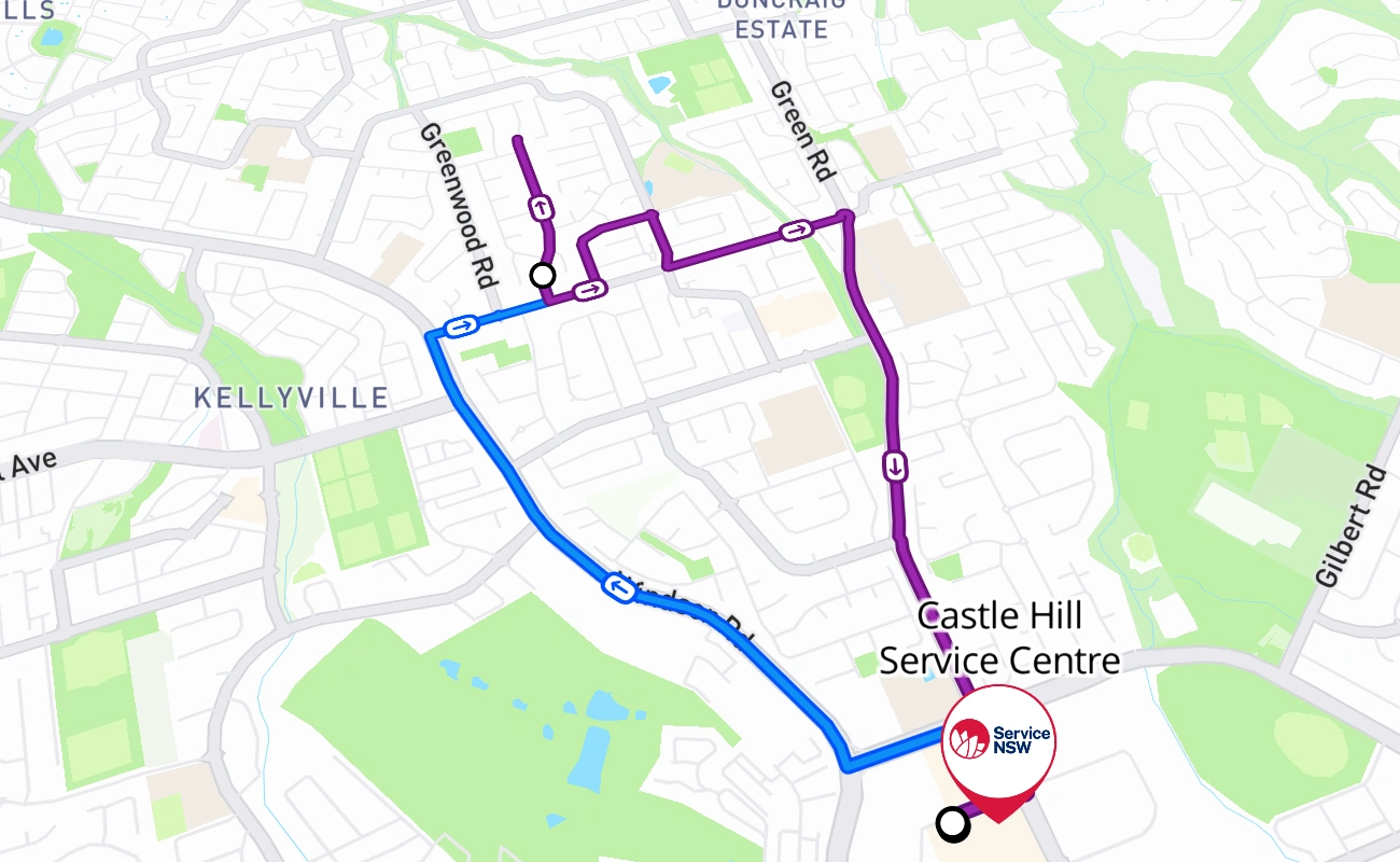 Castle Hill Service Centre 驾考路线 #401 地图 - NSW 澳大利亚